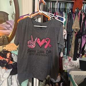 Peace Love Cure Breast Cancer Awareness Charcoal Graphic T-Shirt
